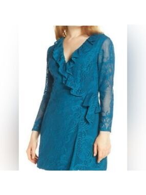 Lily Pulitzer Tiki Wrap Ruffle Jellyfish Crochet Romper Teal Womens Size XS
